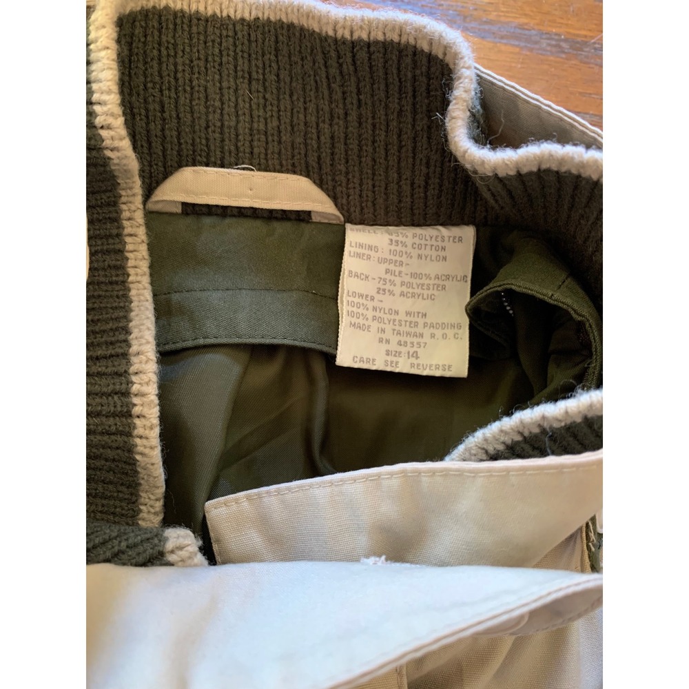 Vintage 80s Beige Trench Coat Green Accents & Hood Size 14 Duster Length Belt - Picture 5 of 12